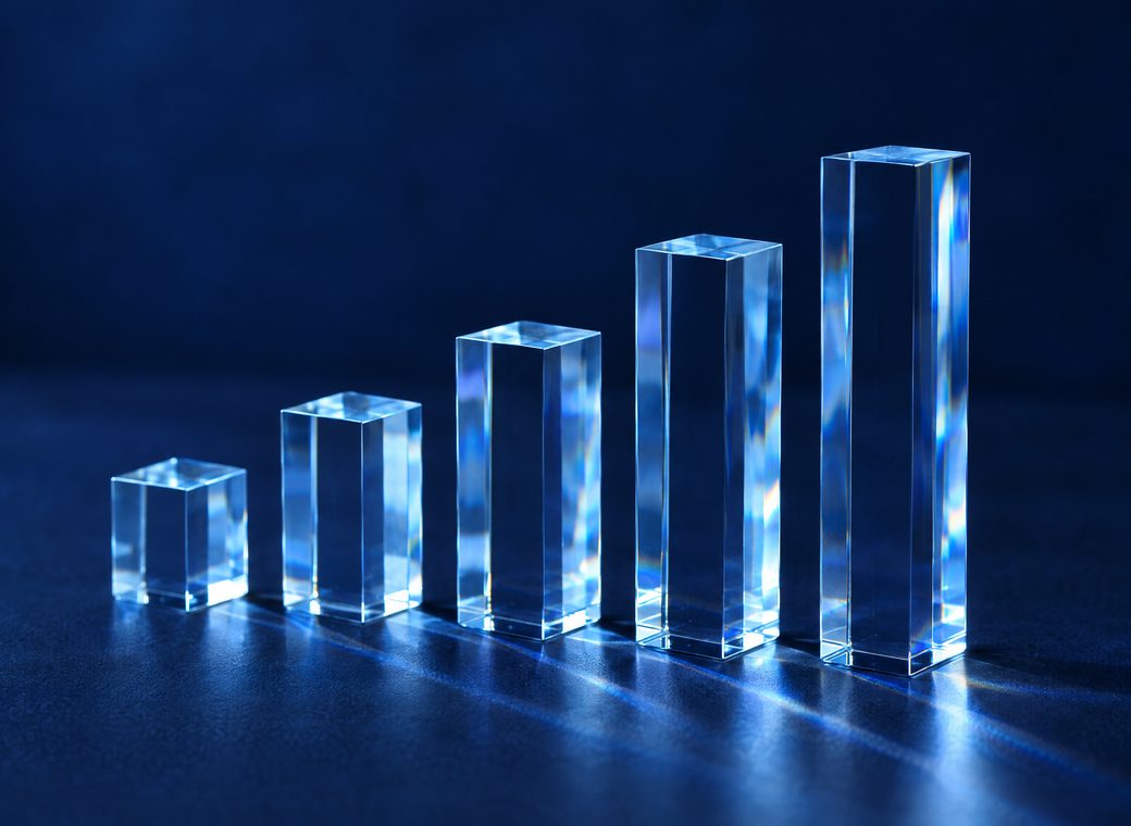 Glass bars rising like a chart